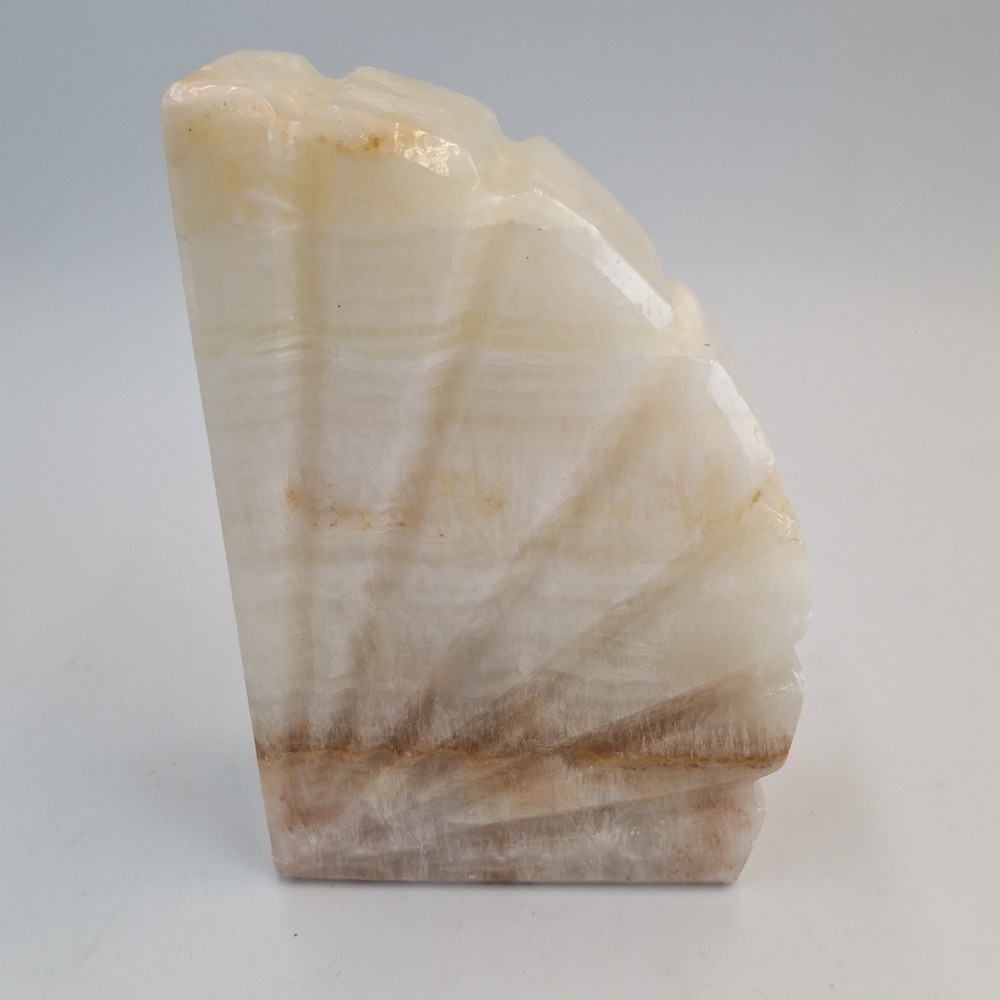 Vintage Art Deco Onyx Marble Fan Bookend Step Fan-Shaped Heavy Stone Book End